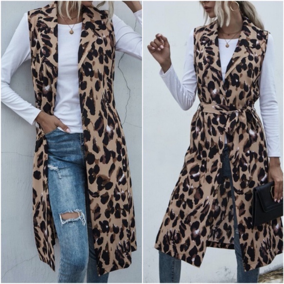 Tan Brown leopard Print Long Vest - Picture 1 of 6
